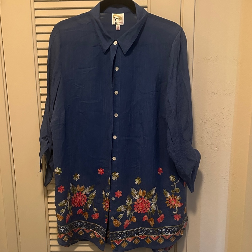 Fig and Flower Blue Button-Up Shirt